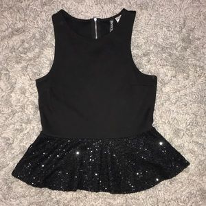 black tank with sparkled peplum bottom